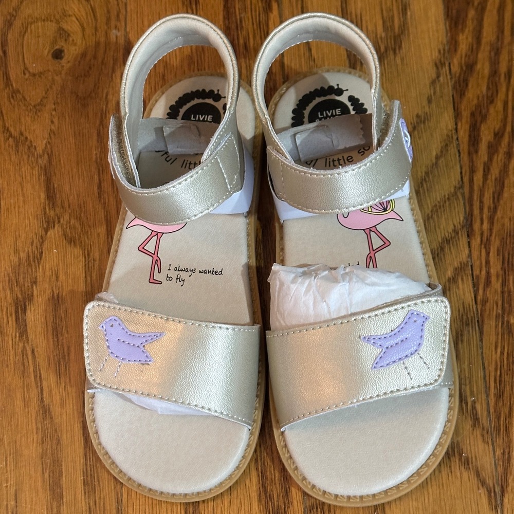 Livie & Luca Pio Metallic Champagne Leather Sandals Girl Size 12 Toddler NIB